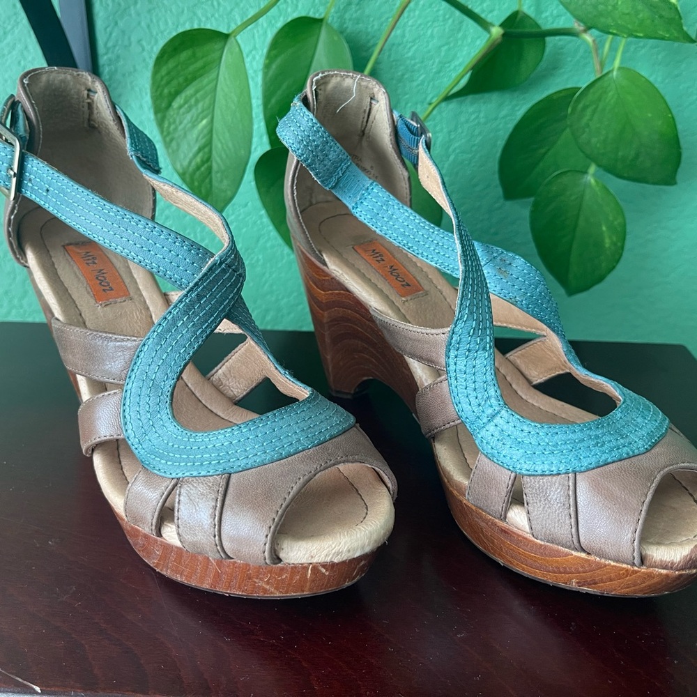 Stylish Blue and Brown Wedge Sandals